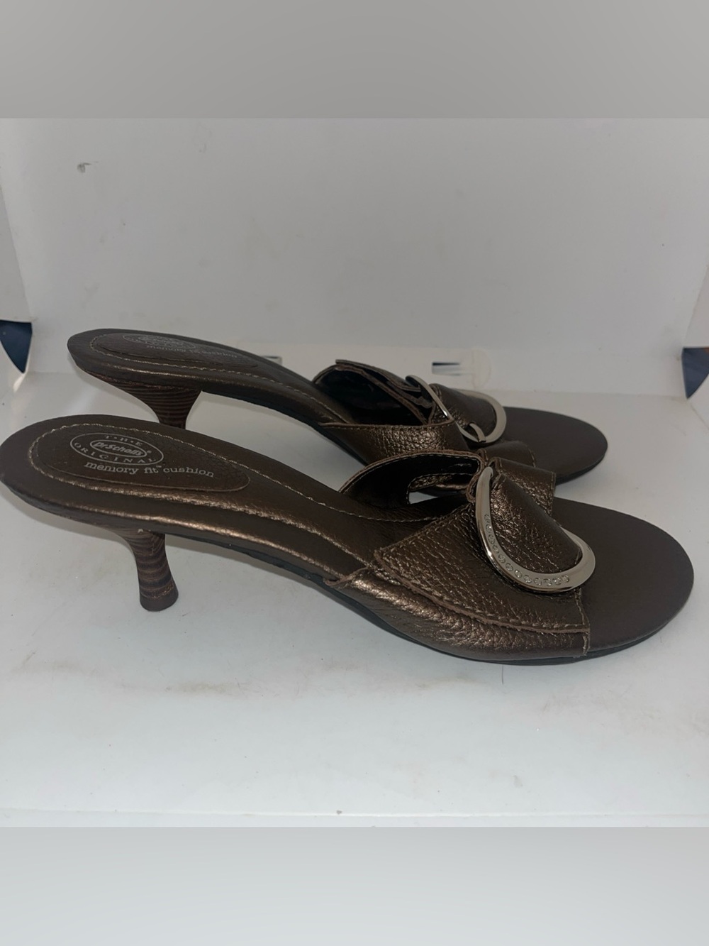 Dr Scholl’s Brown Leather Heels W/ Buckle Sandals Size 7.5
